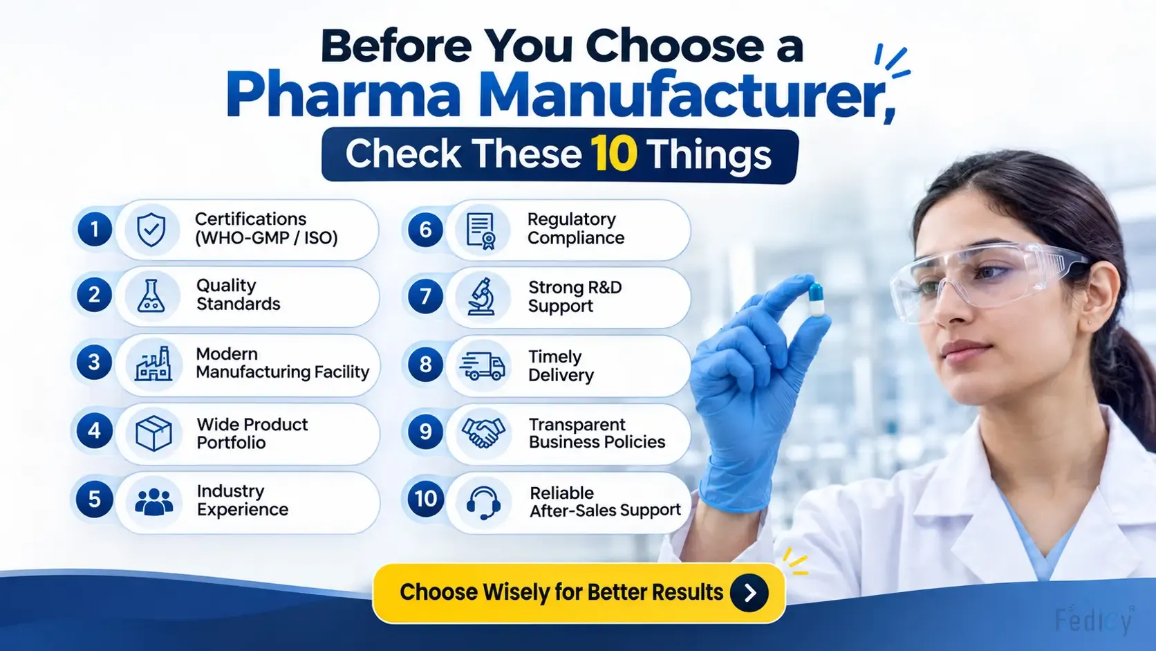 Pharmaceutical manufacturing team reviewing product quality